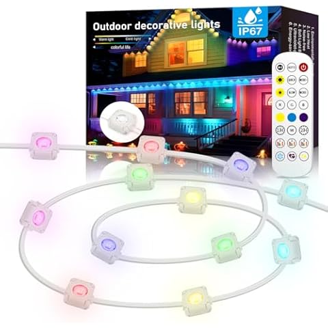 JOLALIA Permanent Outdoor Lights for House, 100ft Outdoor Lights, IP67 Waterproof RGB+IC LED Eaves Lights, 54 Scene Modes Outdoor Lighting for Christmas Garden Party Holiday, with App/Remote Control Cover