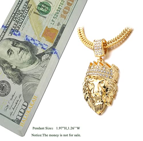 Halukakah 18k Real Gold Plated/Platinum White Gold Finish Chain for Men Necklace Iced Out Crown Lion Pendant Lab Diamonds Prong Set with Sharktail/Tennis/Cuban Chain,with Giftbox4
