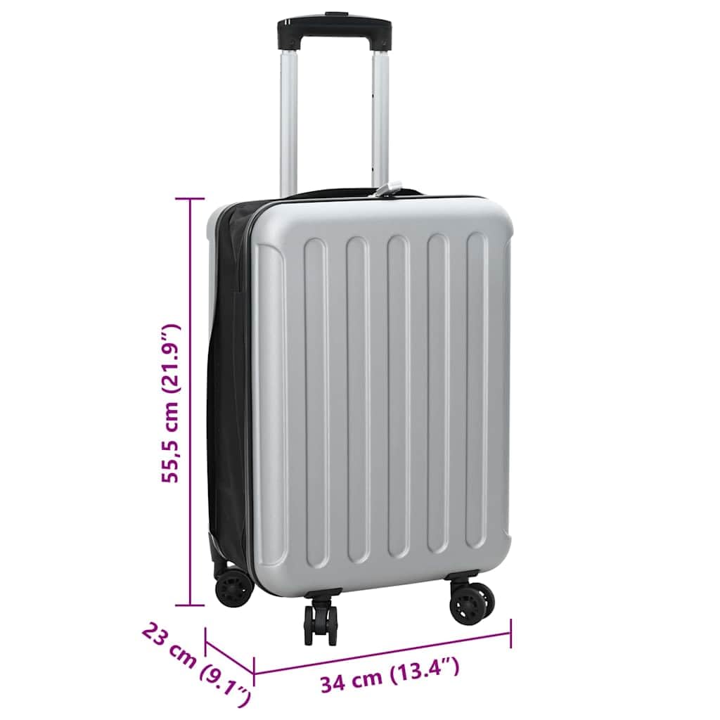Srebrna walizka podróżna z tworzywa sztucznego ABS z zamkiem 34 x 23 x 55,5 cm, twarda obudowa, jako bagaż podręczny i pokładowy, na podróż, urlop, weekendowe wycieczki, pociąg, samochód i
