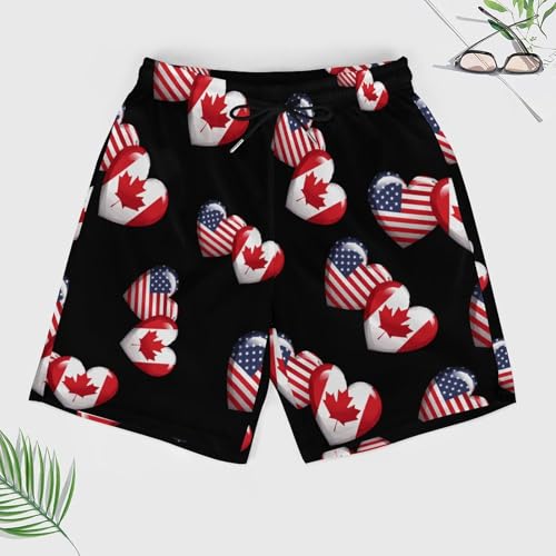 USA Canada Heart Country Flag American Canadian Mens Swim Trunks with Compression Liner Quick Dry Board Beach Shorts3