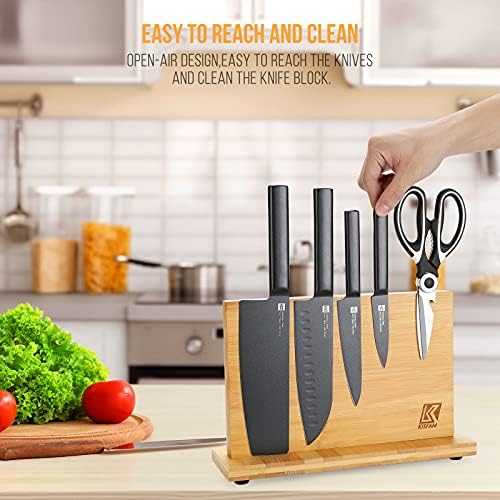 Magnetic Knife Block, Double Side Bamboo Knife Block, Knife Holder Rack Magnetic Stands with Strong Enhanced Magnets, Bamboo Knife Holder, Knife Organizer Blocks and Storage for Home Kitchen-S