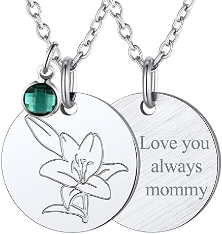 FindChic Birth Month Flower Necklace 12 Month Birthday Jewellery Gifts for Women Hypoallergenic Surgical Stainless Steel Disk Coin Birth Flowers Pendant