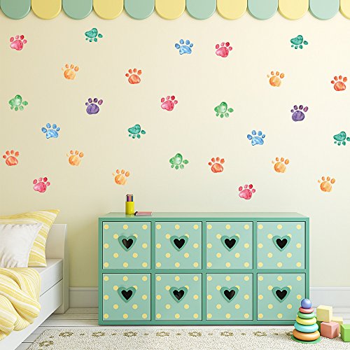 42 Pcs Colorful Hand Painted Dog Paw Stickers Prints For Wall, Floor Decals, Classroom Home Party Decoration, Home Kid's Room Creative Wallpaper Mural Art Decorations #TOP3