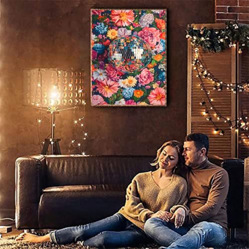 Image of Disco Ball Stamped Cross Stitch Kits for Adults - Flower Embroidery Kits for Beginners Adults,11 CT Patterns Dimensions Counted Cross Stitch Kits for Adults Arts Craft 12x16 inch