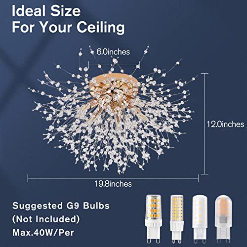 6-Light Sputnik Flush Mount Ceiling Light Fixture, Modern Gold Crystal Firework Ceiling Lights, Close To Ceiling Lamp For Bedroom Kitchen Hallway Entryway Bathroom #TOP2