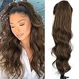 Ponytail Extensions Braun mit Klammer Haarteil Pferdeschwanz Extension Lang Locken Haarverlängerunge Verlängerung Kunsthaar Synthetisches Zopf Ponytail wie Echthaar 60cm 8/10 084D-24