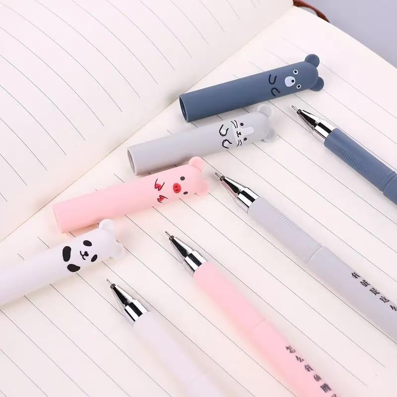 6 szt. ścieralnych długopisów żelowych 0,5 mm, kawaii, uroczy niedźwiedź, świnka, wymazywalny, zestaw długopisów kawaii, powrót do szkoły, artykuły pa, do pisania, notatek, dziennika
