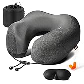 MLVOC Neck Pillow for Traveling, Upgraded 100% Pure Memory Foam Travel Neck Pillow for Airplane Flight Sleep, Breathable & Machine Washable Cover, Travel Kit with 3D Eye Mask, Earplugs & Bag, Black