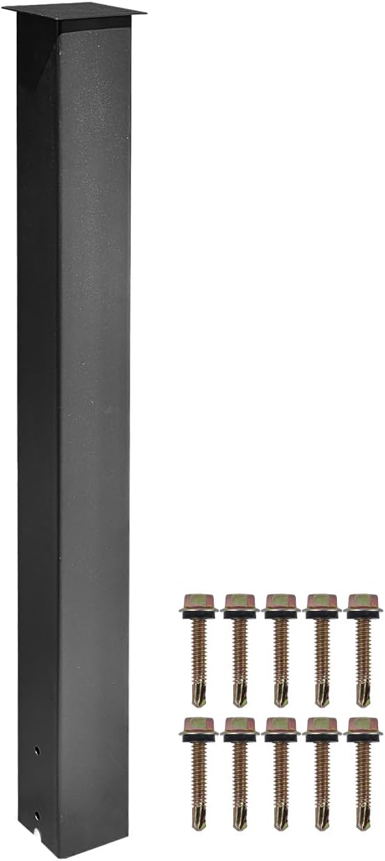 43 inch Metal Mailbox Post, Heavy Duty Steel Black Powder-Coated Surface Support Bracket In-Ground Mounting Mail Stand for Outdoor Street Concrete Roadside Sidewalk 43"x4"x4"(110x10x10cm) Black