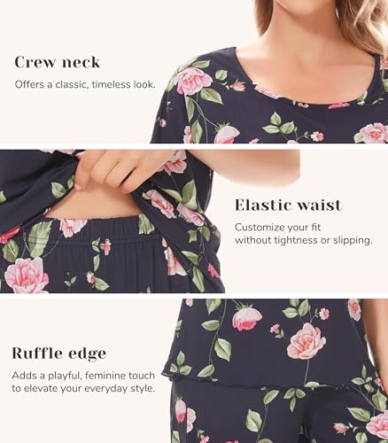 Image of NACHILA Women's Bamboo Viscose Pajama Sets Summer Cooling Short Sleeve Capri Soft Pjs Night Sweats Moisture Wicking Sleepwear