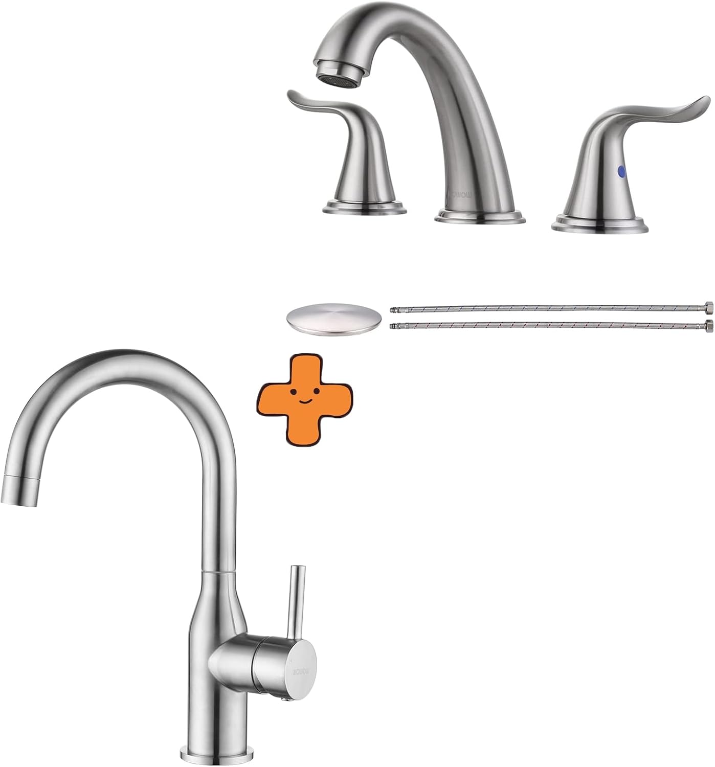 WOWOW Brushed Nickel Single Handle Bar Sink Faucet 1 Hole and Widespread Bathroom Faucet 2 Handle 3 Hole