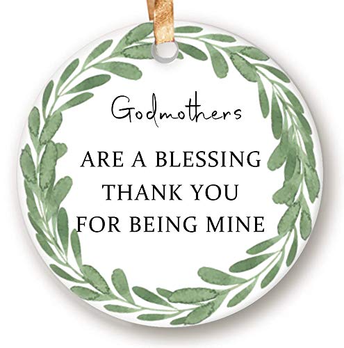 Rustic Godmother Ornament 2022 Godmothers are Blessing Thank You for Being Mine Gift from Sons and Daughters to Mom Thanks Giving Keepsake 3inch Round Ceramic Ornament Xmas Present