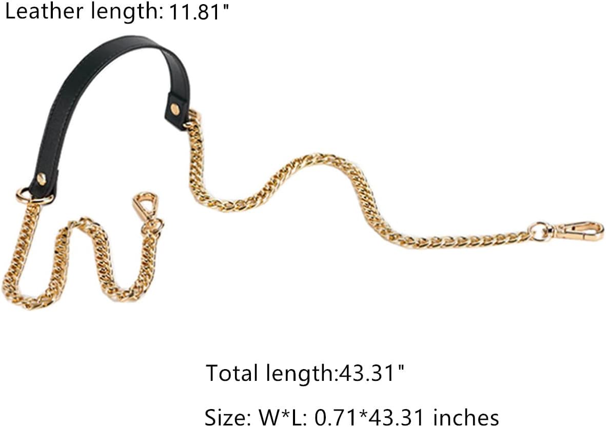 ESUPPORT Purse Straps Replacement Leather Metal Chain For Crossbody Handbags Shoulder Bag Wallet DIY 43.31 Inch Long - Image 2
