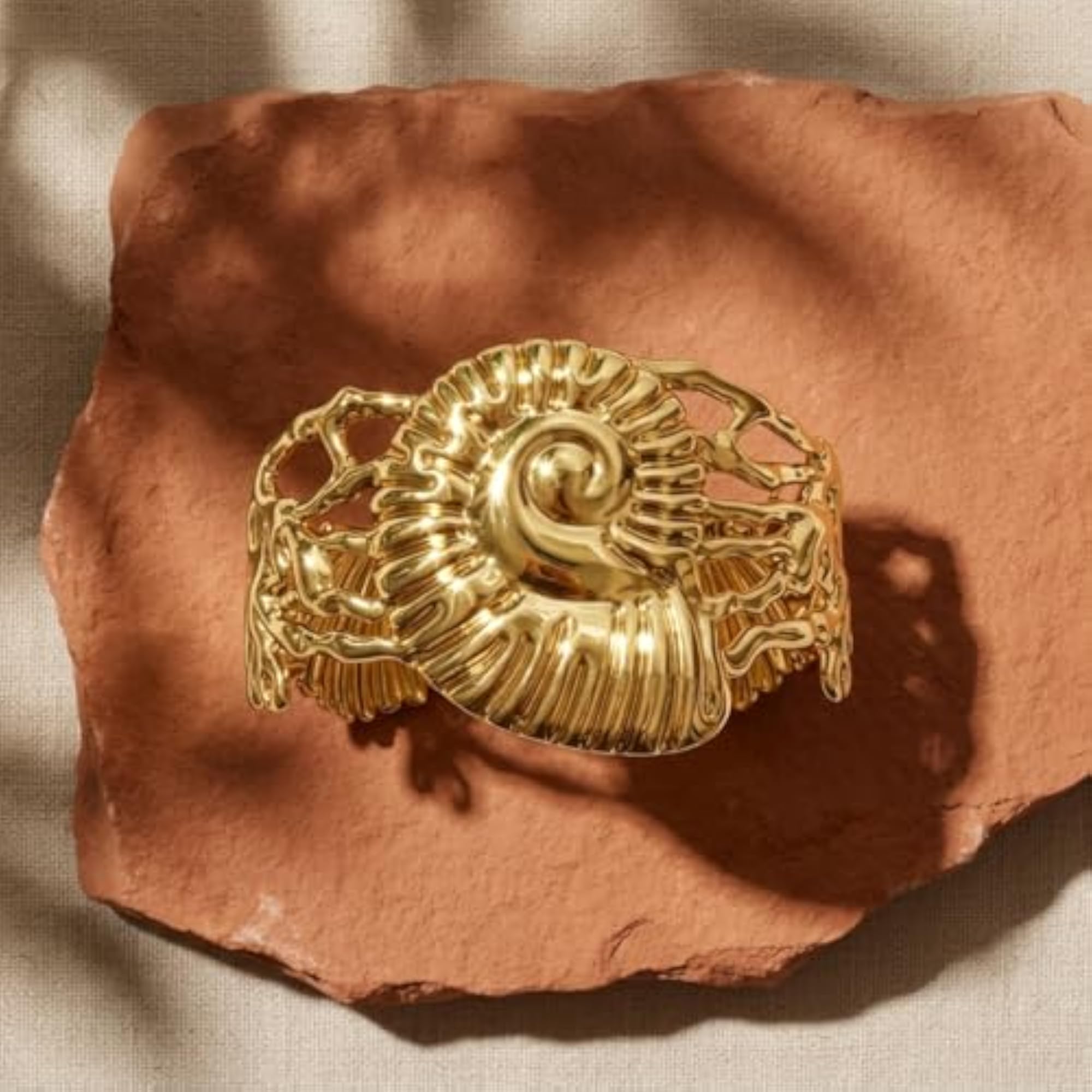 Women's 18K Gold Plated Nautilus Shell Filigree Cuff Bracelet