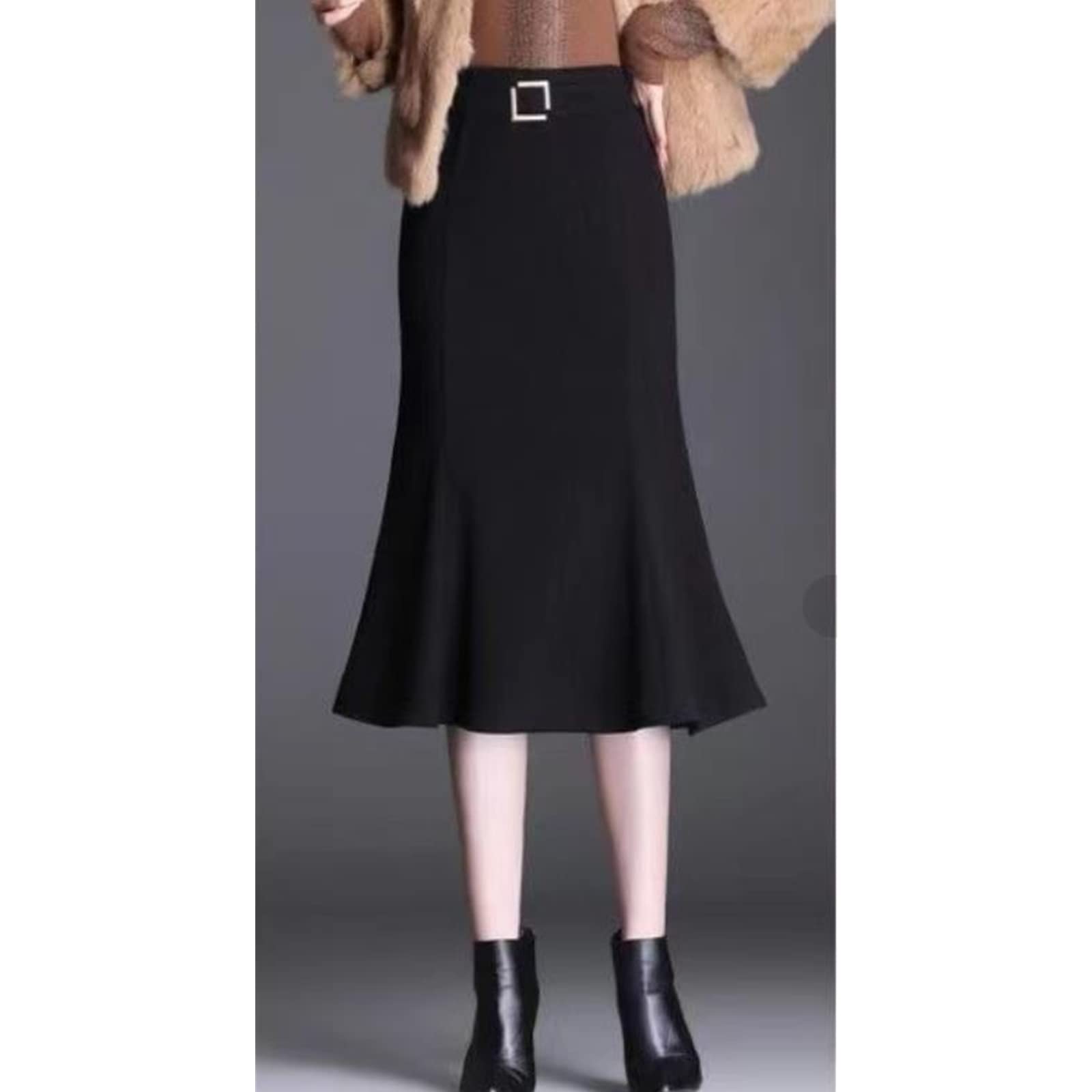 Falda larga de verano para mujer, cintura alta, ropa de oficina, color sólido, falda de sirena para mujer, casual, longitud hasta la rodilla, faldas de trompeta