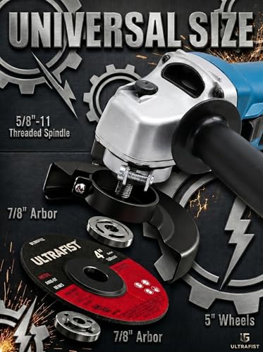 Image of Ultra Fist Silver 850W Angle Grinder 100mm /4 Inch, 11000 RPM Electric Hand Grinder with Metal Gear Housing, Spindle Lock, Auxiliary Side Handle, Spanner, Carbon Brushes & Cutting /Grinding Wheels