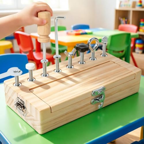 Juguetes de madera ecológicos y duraderos: bloques con tornillos educativos 3