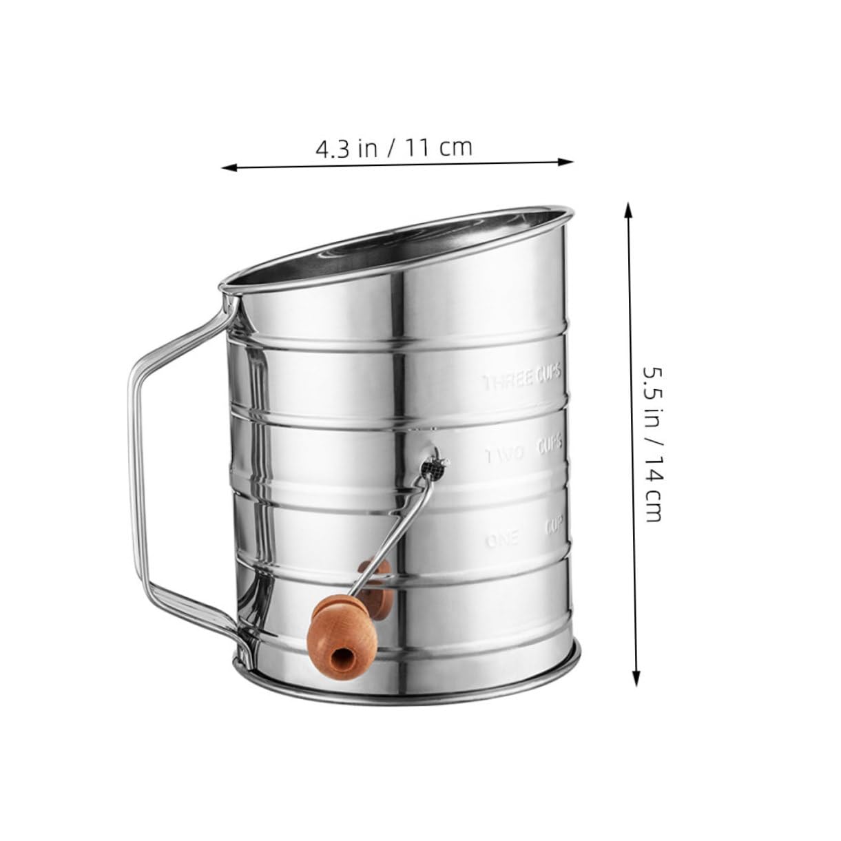 KICHOUSE Flour Sifter for Baking Cup Stainless Steel Sifter with Fine Mesh and Rotary Hand Crank Capacity Design with Measurement Markings for Quick and Efficient Sifting