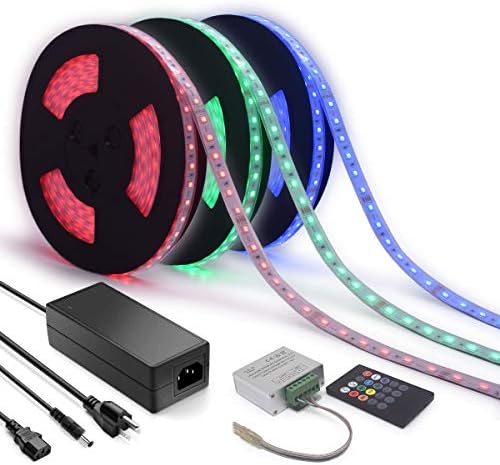 50Ft One Roll Continuous Long Run 24 Volt RGB LED Strip Light Colors Changing Bluetooth Smart App Controller, Indoor Crown Molding Rooftop, Outdoor IP67 Waterproof Patio Railing Deck LED Rope Lights