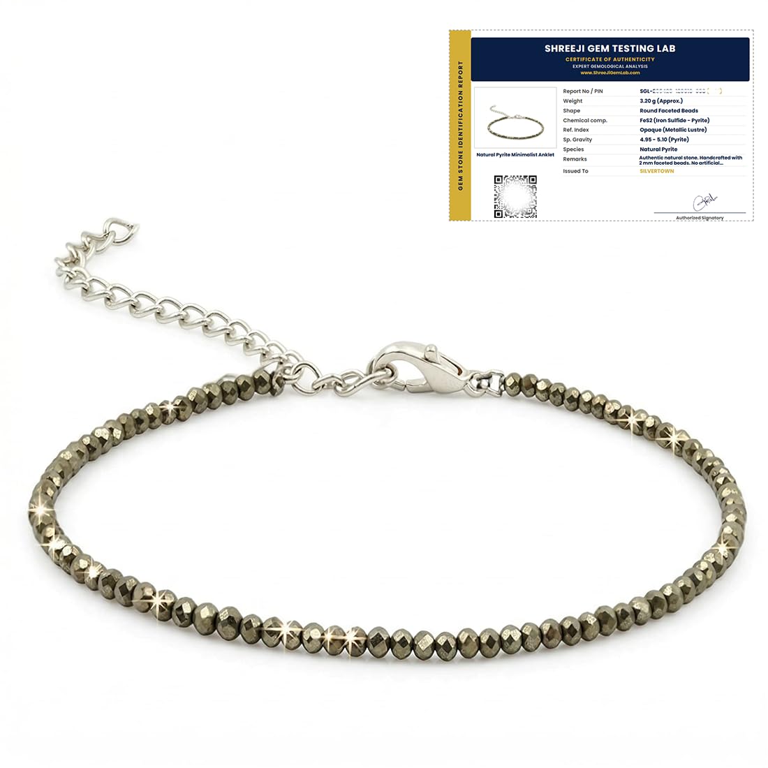SILVERTOWN Natural Pyrite Anklet for Women | Certified Crystal Payal for Wealth, Success & Prosperity | Spiritual Gift for... - Review, Price and Buying Guide