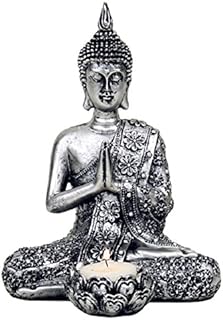 Buddha with Candle Holder Silver 20.5 cm Meditation Spiritual
