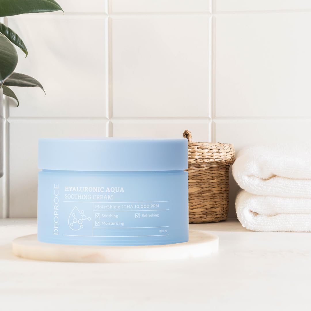 Deoproce Hyaluronic Aqua Soothing Cream 100 ml, Korean Skincare, Intensive Hydration, Hyaluronic Acid, Moisture Lock, Skin Calming, Reduces Irritation, Centella Asiatica Extract