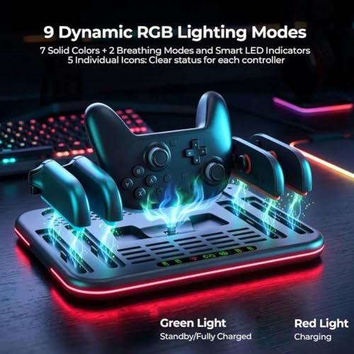 Base 5 en 1 para Switch con ventilador regulable y 9 modos RGB 8
