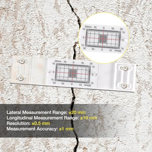 Image of Crack Monitor with 2 Pre-Set Pegs - Precision Crack Monitoring Gauge for Walls - Easy Alignment, Bidirectional Crack Gauge for Internal /External Use, with Screws & Record Sheet(3 pcs)