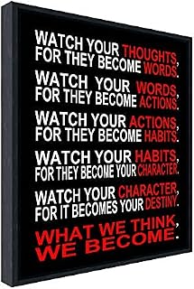 Wieco Art - Black Framed Watch Your Thoughts Motivational Classroom Poster Modern Canvas Prints Wall Art Paintings for Home Office Living Room Decorations
