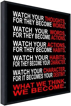 Wieco Art - Black Framed Watch Your Thoughts Motivational Classroom Poster Modern Canvas Prints Wall Art Paintings for Home Office Living Room Decorations