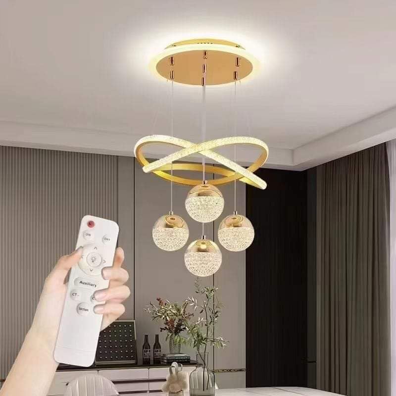 Image of Golden 5 Light with Remote Curvy LED Pendant Chandelier Light Pendants Ceiling Lamp (Gold)