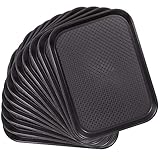 12-pack Fast Food Cafeteria Tray | Twelve 12 x 16 Rectangular Textured Plastic Food Serving TV Tray Multipack | School Lunch, Diner, Commercial Kitchen Restaurant Equipment (Black)