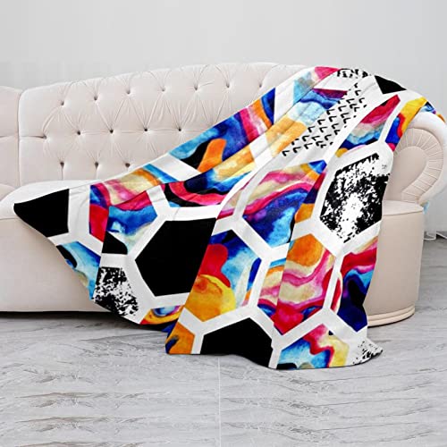 Couverture microfibre haut de gamme motif hexagone abstrait 150x130 - 5