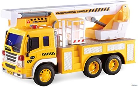 Memtes Friction Powered Hoist Bucket Construction Cherry Picker Lift Truck Toy with Lights and Sounds for Kids