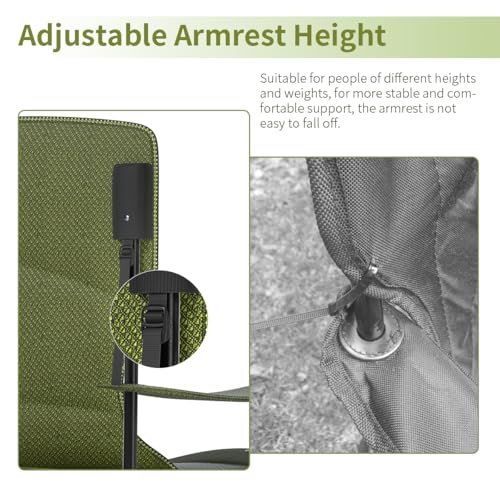 Heavy Duty Folding Chair 500LB Capacity, Oversized Camping Chairs with Cup Holder, Cooler Bag & Storage Pouch, Outdoor Chairs for Sports, Lawn Chairs , Fishing, Beach (2, Black Green, Oversized) miniatura 6