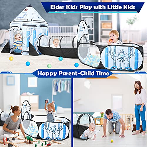 White Rocket Ship Kids Ball Pit With Play Tent And Play Tunnel, Kids Pop Up Tent For Indoor Outdoor, Space Toys For Boys Girls Babies Toddlers Playhouse (3 In 1) #TOP4