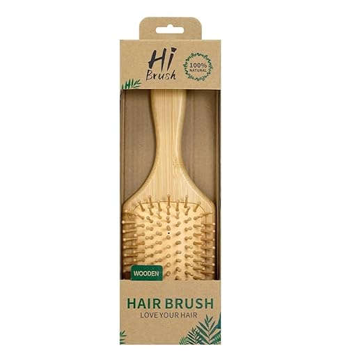 Escova de Cabelo em Bambu Natural, Pente de Massagem com Almofada de Ar, 24,5 cm x 8,3 cm