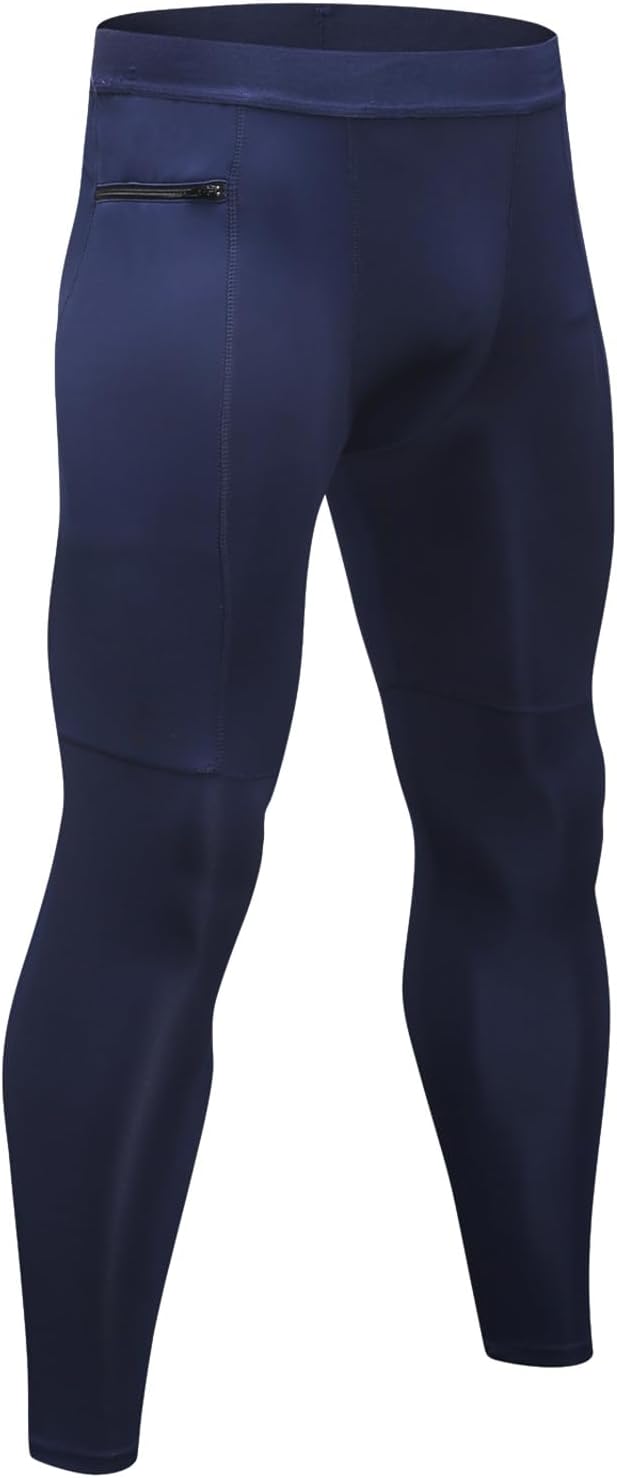 Men's Compression Pants Quick Drying Workout Athletic Leggings Summer Swimming Running Gym Tights with Zipper Pockets
