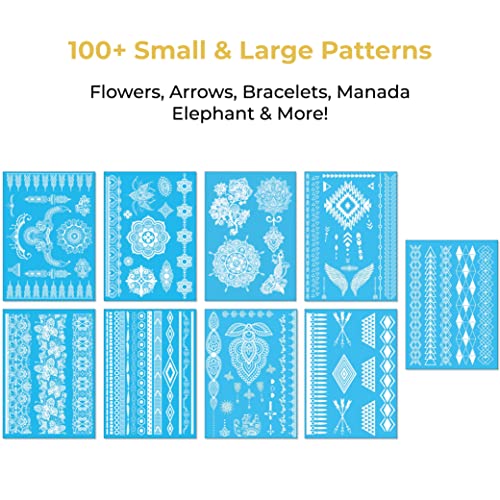 White Lace Temporary Tattoos For Women Teens Girls - 9 Sheets White Lace Fake Stickers - Bride Wedding Cool Tattoo Designs Jewelry Tattoos - 100+ White Flash Realistic Waterproof Transfer #TOP5