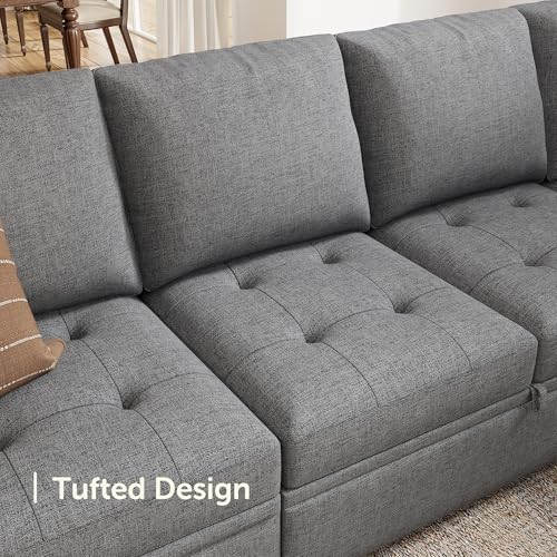Image of HONBAY Modular Sectional Sleeper Sofa with Pull Out Bed, L Shaped Couch with Storage Seat Sectional Couches for Living Room,Mid Grey