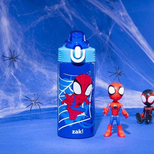 Image of Zak Designs Marvel Spider-Man Sage Kids Water Bottle For School or Travel, 14oz Stainless Steel Water Bottle With Straw, Handle, and Leak-Proof, Pop-Up Spout Cover (Spidey and His Amazing Friends)