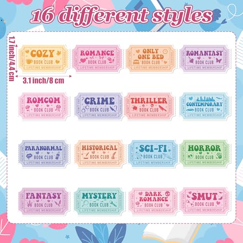 Image of Book Ticket Sticker Roll - 2 Rolls Waterproof Vinyl Ticket Design Self Adhesive Library Decals for Laptop Water Bottle Journal Scrapbook Reading Log Reward Chart Classroom Bulletin Board Gift