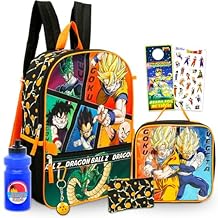 Dragon Ball Z Backpack with Lunch Box Set - Bundle with 16" Anime Backpack, Lunch Bag, Water Bottle, Pencil Case, Keychain, Stickers, More | Dragon Ball School Bag for Kids