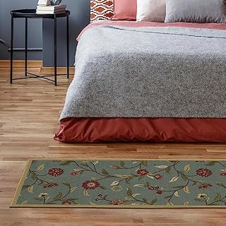 Ottomanson Ottohome Collection Contemporary Leaves Design Rubberback Runner Rug , 57 cm x 210 cm, Seafoam