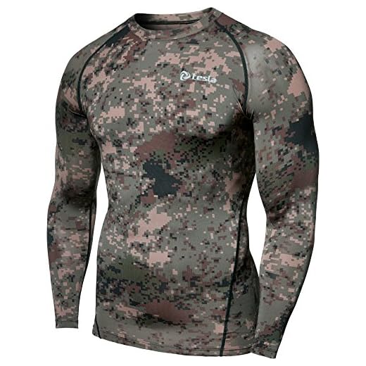 TSLA Men's Cool Dry Fit Long Sleeve Compression Shirts, Athletic Workout Shirt, Active Sports Base Layer T-Shirt, Zero(r11) - Camo Green, Medium