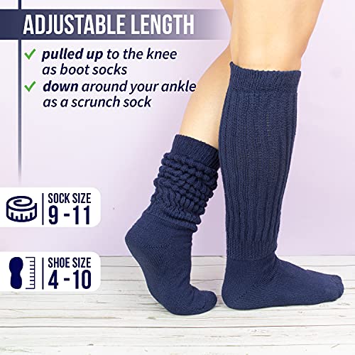 MDR Women's Extra Long & Heavy Slouch Cotton Wear at any Length Socks Made in USA 1 Pair Size 9 to 11 (Navy)3
