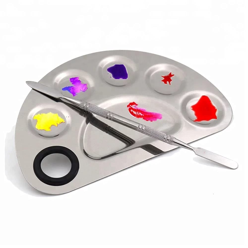 Kira Stainless Steel Professional Beauty Salon Color Cream Cosmetic Mixing Makeup Palette, Spatula Makeup Artist Nail Art Tool (half round) - Image 6 thumbnail