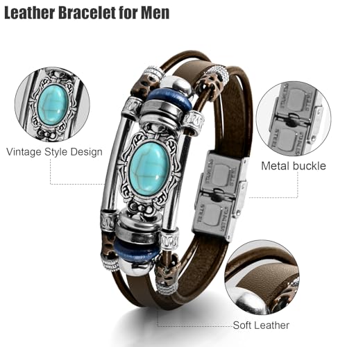 VIBILIA Vintage Leather Wrap Bracelets for Men Women, Multi-Strand Bracelets with Strong Clasp Ethnic Tribal Bracelets3