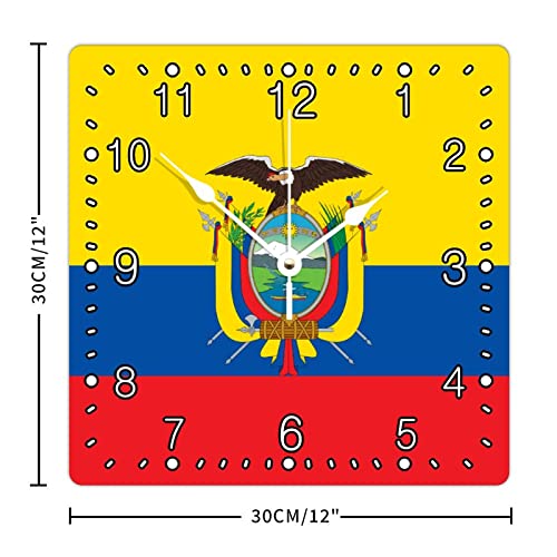 Modern Square Wood Wall Clock Ecuador National Flag Wooden Arabic Numerals Clock Battery Operated Silent Non-Ticking Clocks For Cottage Living Room Kitchen Bedroom Decorations 12X12In #TOP1