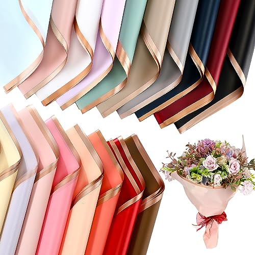 Seajan 600 hojas de papel de regalo de flores con borde dorado, papel de regalo para ramo de flores, impermeable, envoltura de papel de ramo de flores, suministros para manualidades, regalos, 20